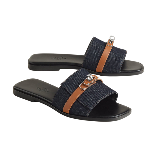 Hermès Giulia sandal Bleu Brut / Naturel