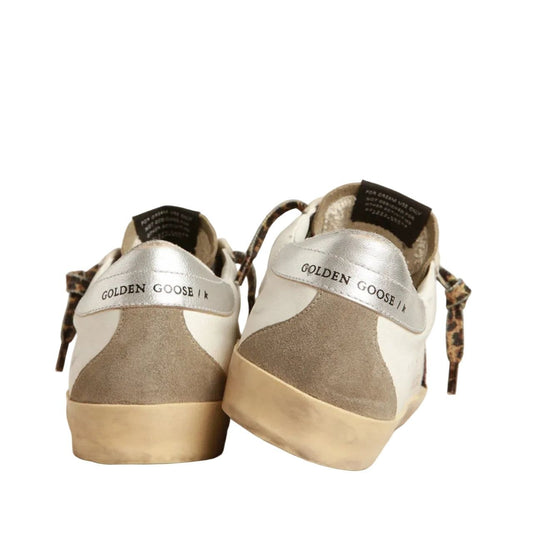 Golden Goose super-star with burgundy glitter star and silver heel tap