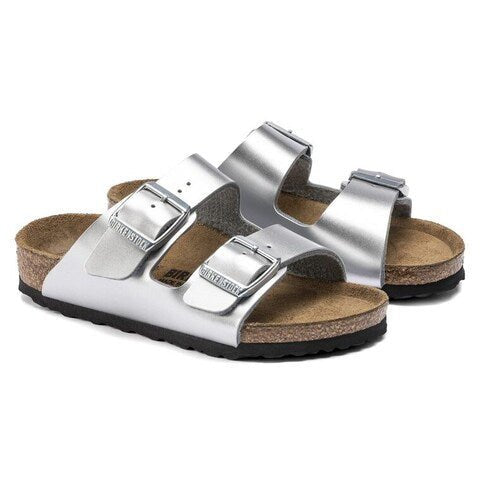 Birkenstock Arizona Children's Percoflor Electroplated Silver with a Metallic Sheen