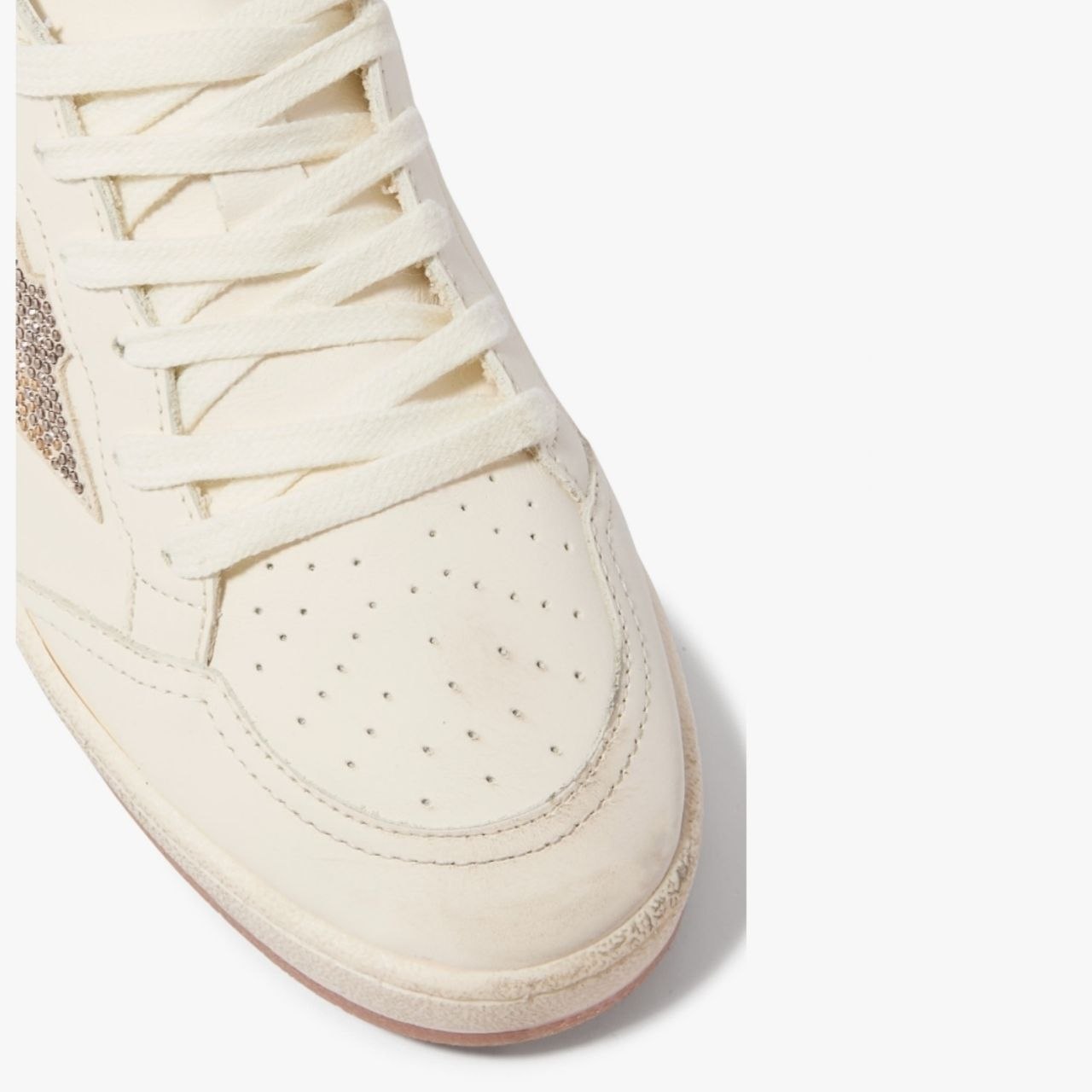 Golden Goose Women’s Ball Star in white leather with crystal star and metallic heel tab