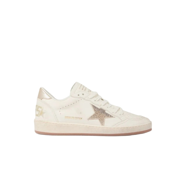 Golden Goose Women’s Ball Star in white leather with crystal star and metallic heel tab