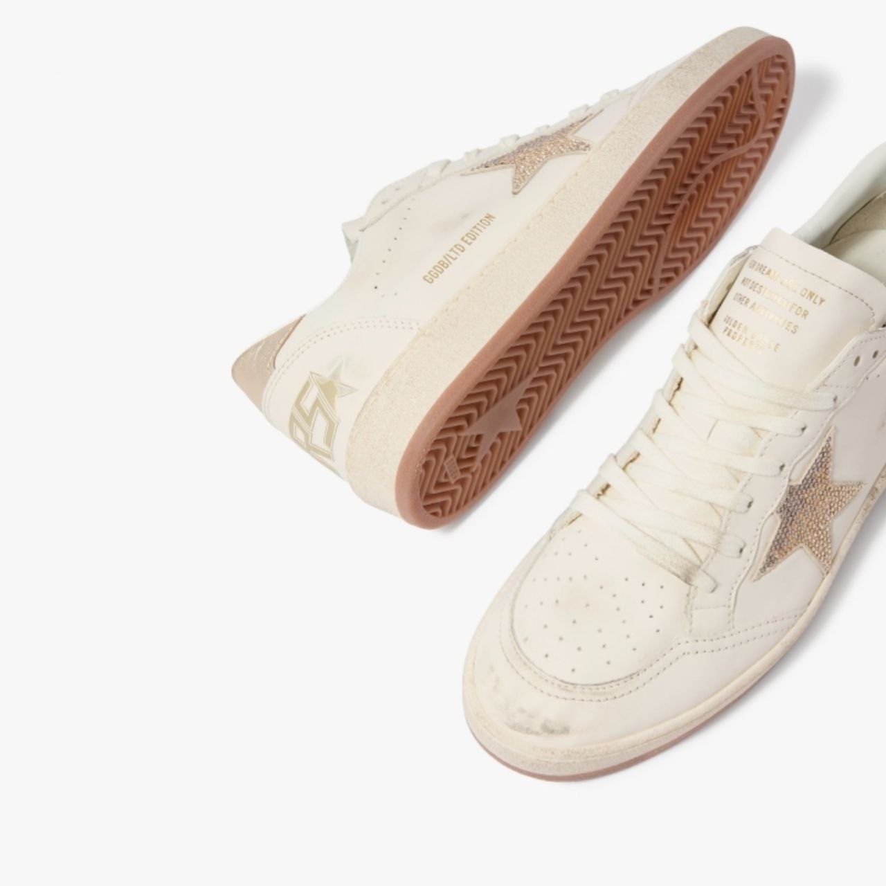 Golden Goose Women’s Ball Star in white leather with crystal star and metallic heel tab