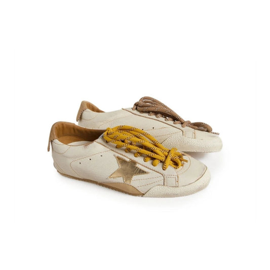 Golden Goose True-Star in white nappa leather with gold foiled leather star and beige suede heel tab