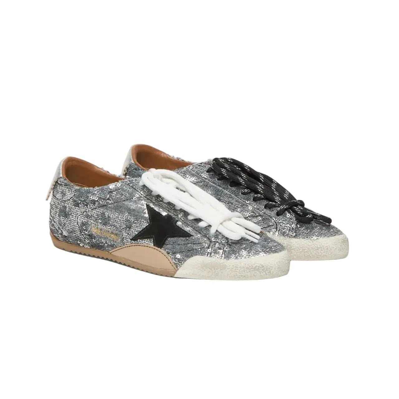 Golden Goose  True-Star in silver sequins with black star and silver leather heel tab