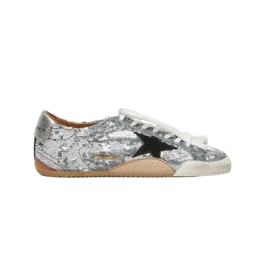 Golden Goose  True-Star in silver sequins with black star and silver leather heel tab