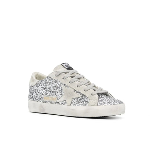Golden Goose Women's Super-Star in silver glitter with ice-gray suede star
