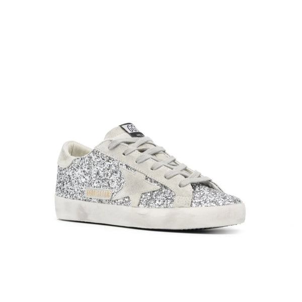 Golden Goose Women's Super-Star in silver glitter with ice-gray suede star