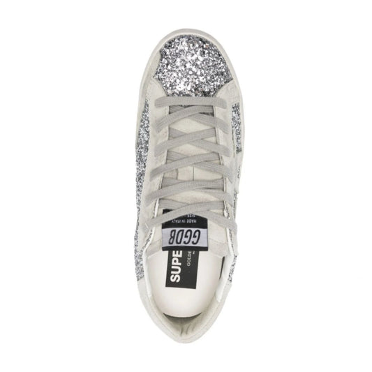 Golden Goose Women's Super-Star in silver glitter with ice-gray suede star