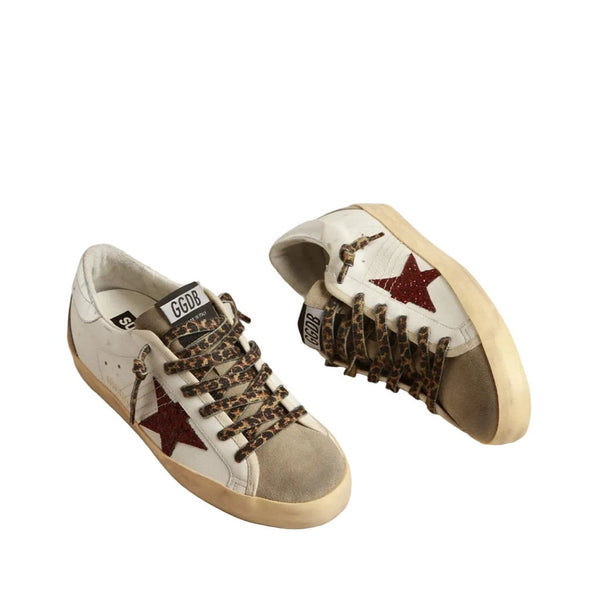 Golden Goose super-star with burgundy glitter star and silver heel tap