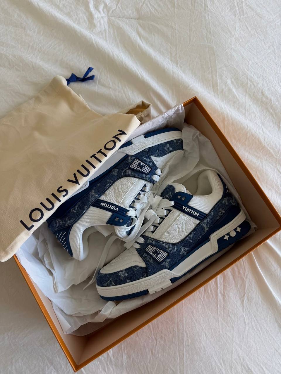 Louis Vuitton LV trainer blue Denim monogram white